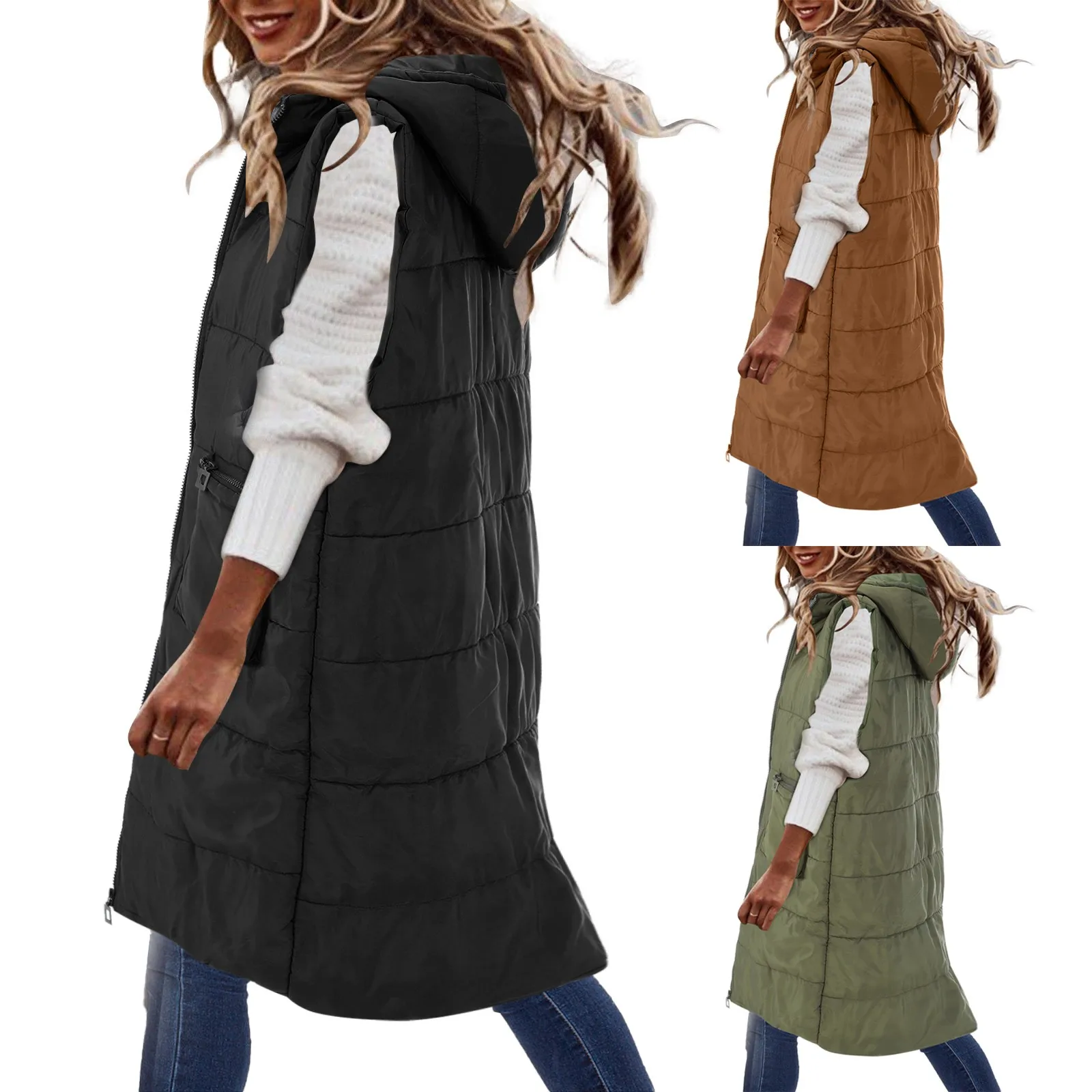 Autumn Winter Oversize Down Vest Women'S Cotton Hooded Coat Jacket Casual Warm Streetwear Outwear Fashion Coat 2022