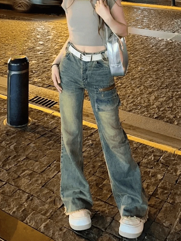 

Женские узкие джинсы с высокой талией, модные офисные повседневные винтажные джинсовые брюки в Корейском стиле, широкие летние брюки Y2k, оптовая продажа, 2023