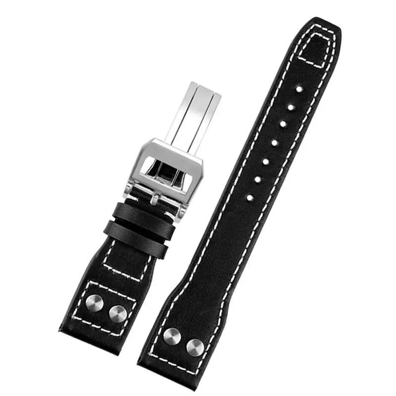 z prawdziwej skóry pasek do zegarka nitami IWC Big Pilot Spitfire skóra bydlęca składana klamra zegarek męski 21mm 22mm