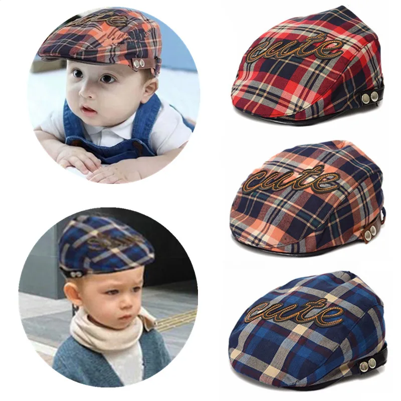 

Baby Beret Hats Cute Toddler Sun Cap Letter Plaid Style for Infant Girls Boys Children Kids Gorras Snapback Boina Casquette
