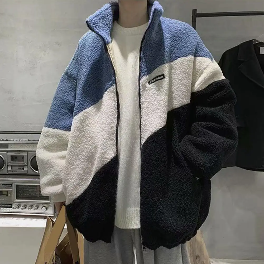 Верхняя одежда из искусственного шерпа мужская лоскутная цветная