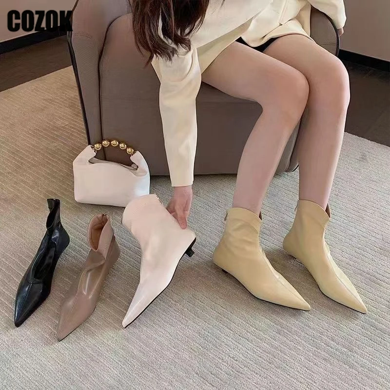 

Женские ботильоны с острым носком, привлекательные Новые дизайнерские женские туфли-лодочки на каблуке с котятами, женская модная Осенняя обувь на молнии, 2023