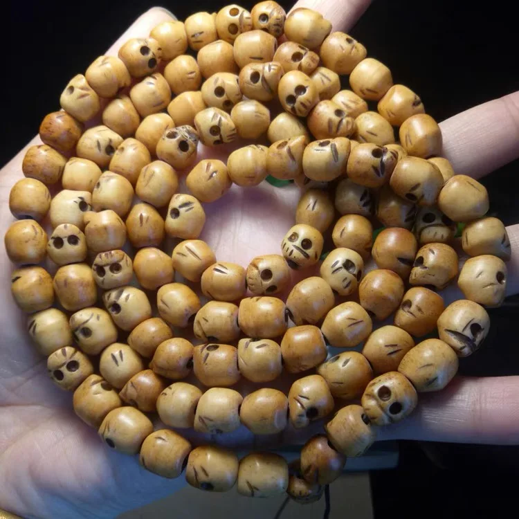 

Vintage 108 Bead Buddhism Tibetan Yak Bone Skull Meditation Prayer Mala Necklace Men's Collection Bead Bracelet Gifts