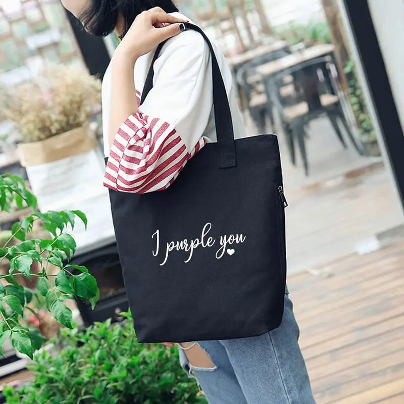 Kpop I Purple you Merchandise Work Tote Bags Merchandise Canvas Bookbag Shoulder Bag Hobo Crossbody Handbag Casual Tote Backpack