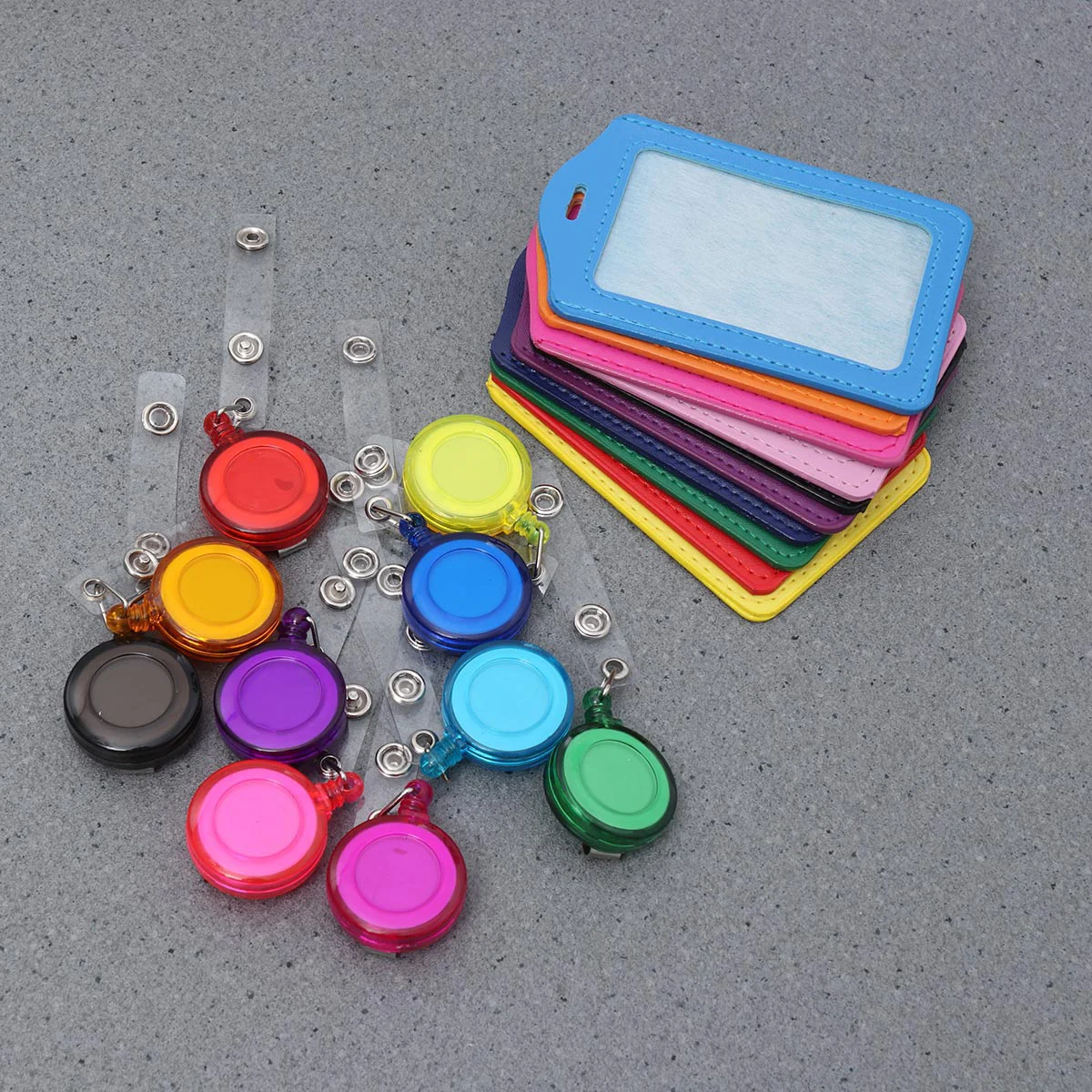 

10Pcs Vertical Style PU ID Badge Holder Pass Pouch Case (Mixed Color+Random Badge Reel Color)