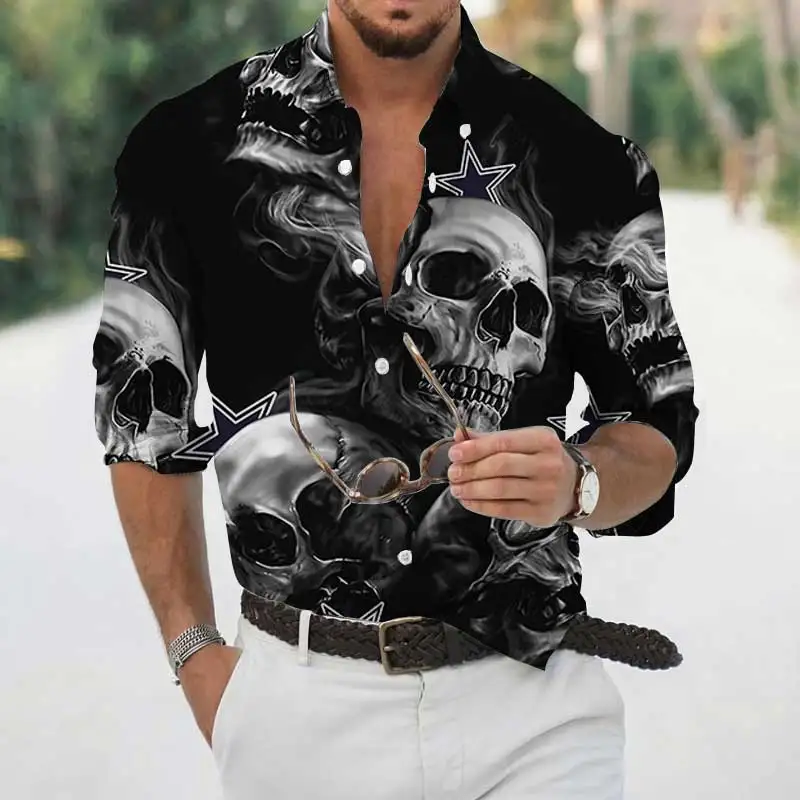 

Spring and Autumn Loose Men's Shirts Retro Printed Long Sleeve Buttons Hawaiian Beach Men's Shirts Streetwear