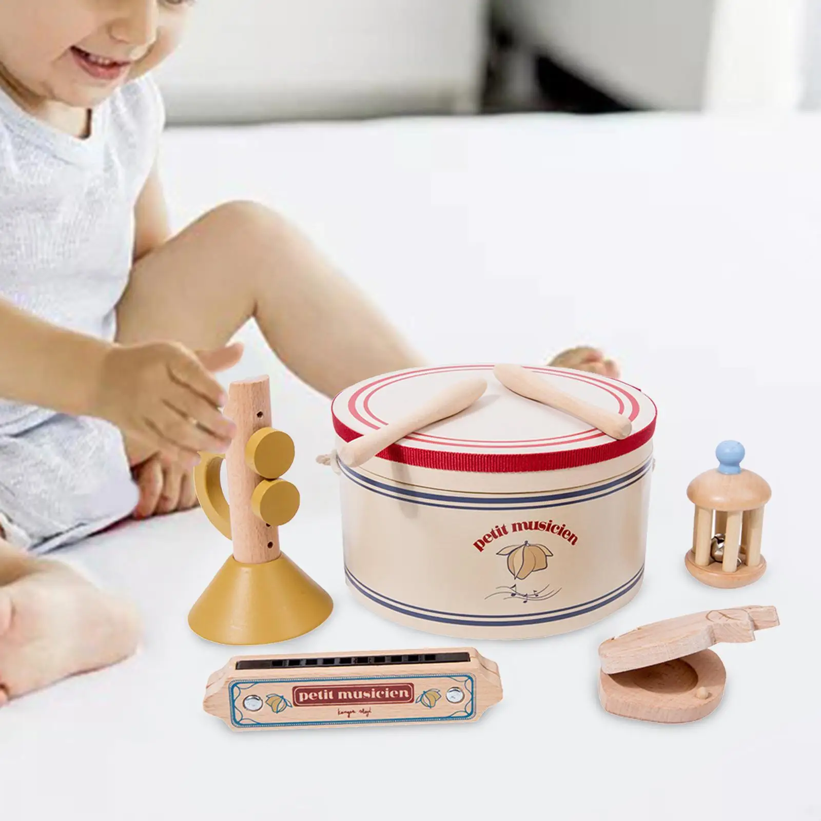 

5Pcs Baby Musical Instruments Wooden Music Set for Enlightenment Early Education Coordination Rhythm Skill Birthday Gifts