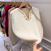 chain v neck bright silk sweater womens 2022 spring autumn new loose pullover sweter ladies jumpers pull femme