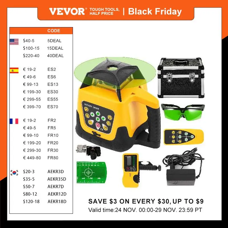 

VEVOR 360 Rotary Laser Level 500m Range Self-Leveling Vertical Horizontal Cross Line Measurement Instruments Construction Tools
