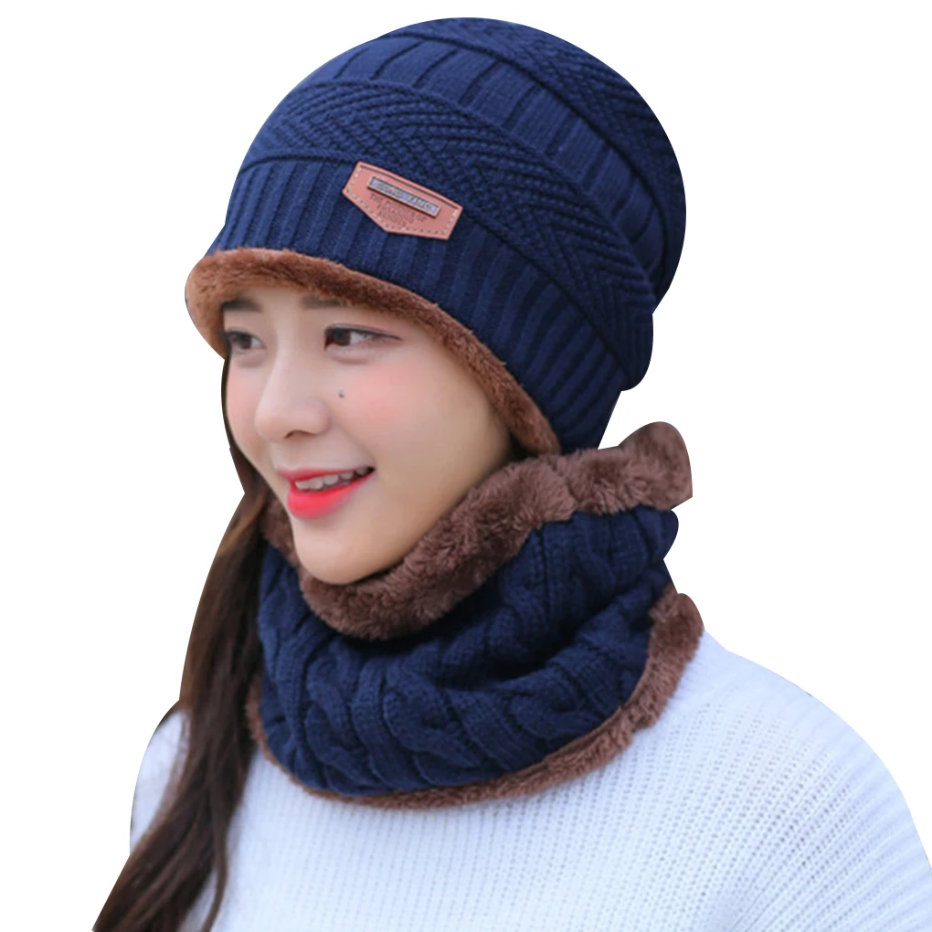 

2-piece Unisex Warm Knitted Hat Scarf Multifunction Wool Beanie Winter Windproof Outdoor Cycling