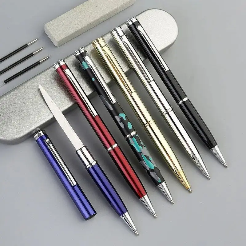 

Ballpoint Design Pen with Knife Portable Steel Blade Cutting Knives Metal Pens for students school office Kitchen edc outdoor