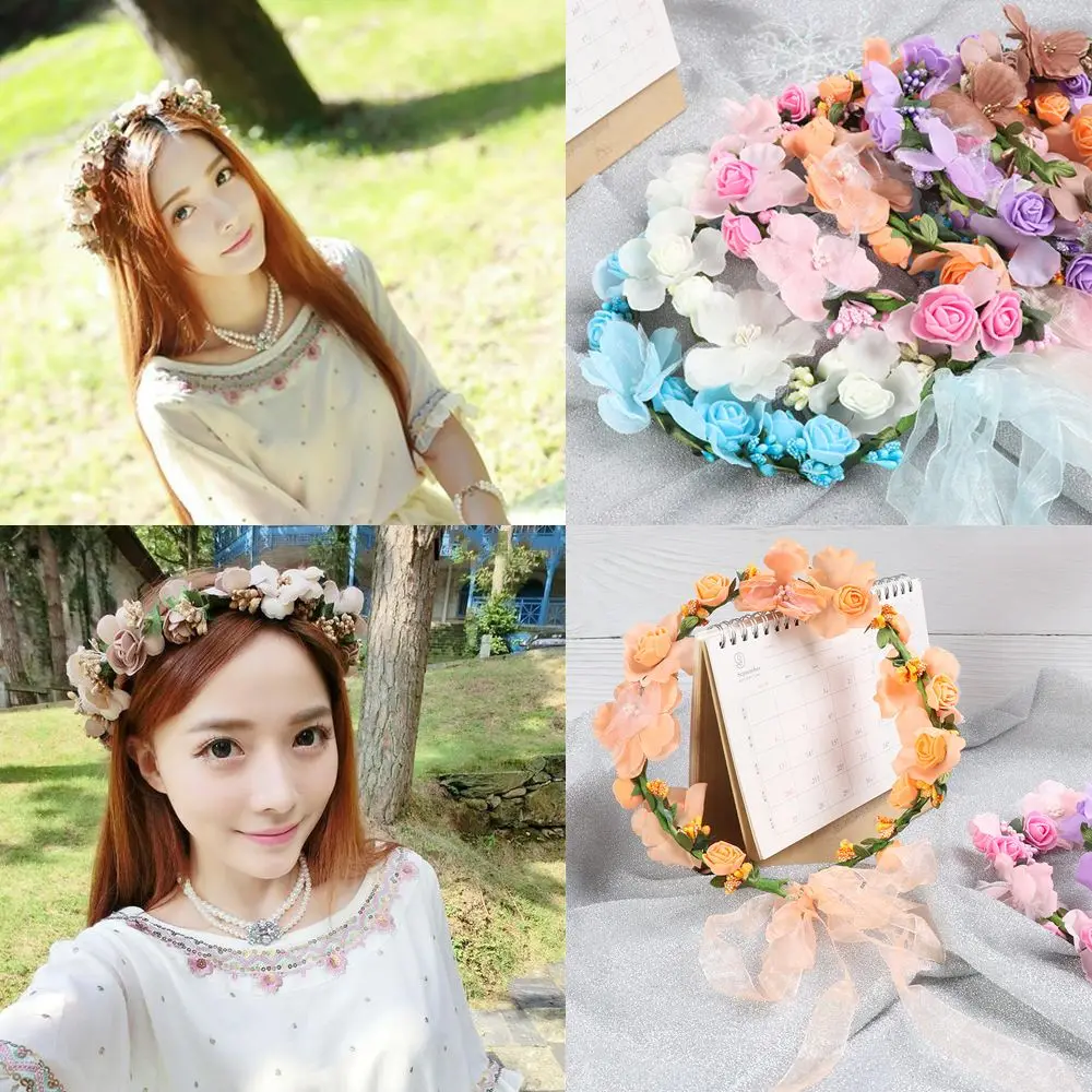 

Girls Handmade Beach Wreath Decoration Forehead Hair Band Bride Hair Wreaths Wedding Garland Flower Hairband Crown