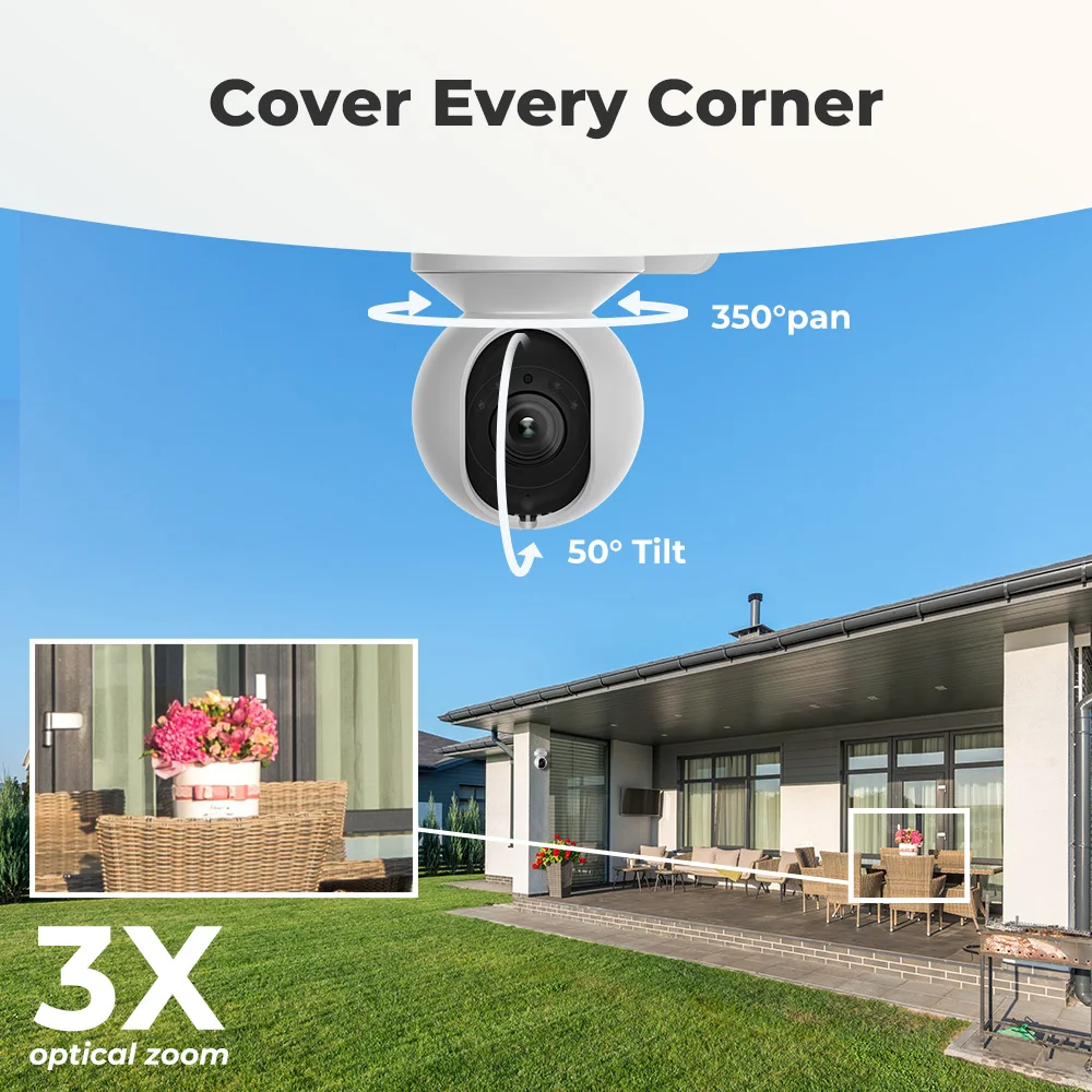 Reolink E1 Outdoor 5MP WiFi Camera Human/Car Detection IP Camera PTZ 2-Way Audio Color Night Vision Home Video Surveillance