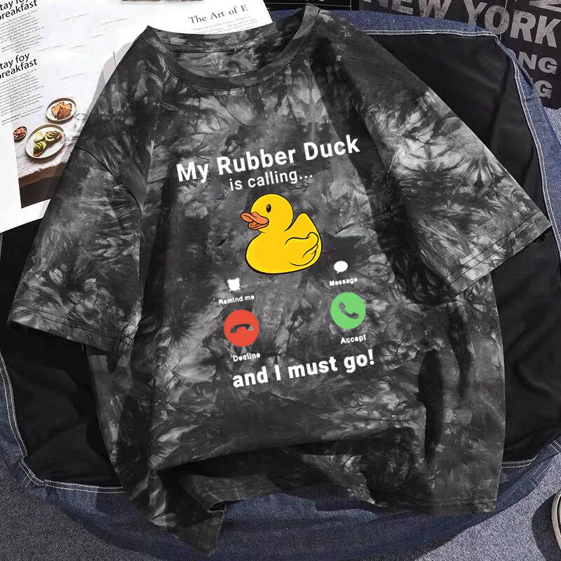 

My Rubber Duck Is Calling and I Must Go Graphic Print T Shirt O Neck Short Sleeve T-Shirt Funny Duck T Shirts Women Casual Tops