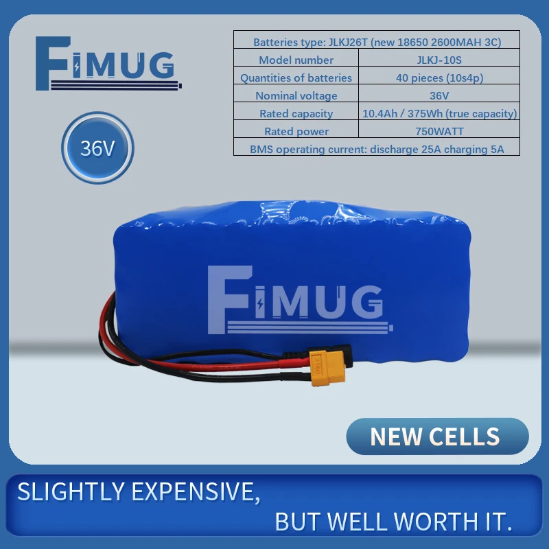 

FIMUG 10S4P 36V 10.4Ah New 42V 18650 lithium battery pack for ebike electric car bicycle scooter motorcycle etc.with 25A BMS