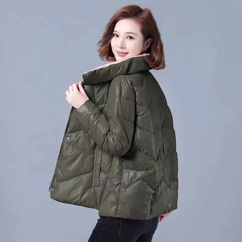 Cotton Coat Women's Fashion Short Winter New Loose Thickened Stand-up Collar Cotton Clothes Solid Color Foreign Style Coat enlarge