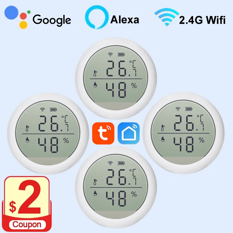 

Датчик температуры и влажности Tuya 2022, умный Wi-Fi гигрометр термометр с ЖК-дисплеем Smartlife Alexa Google