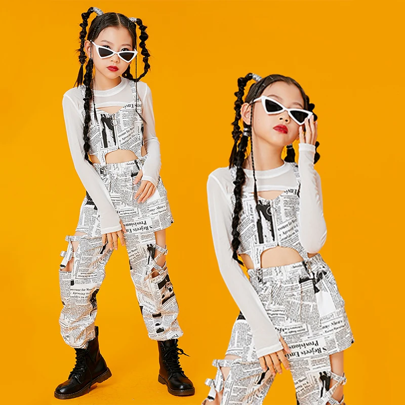 

Hip Hop Girls Dance Costume Jazz Long Sleeved Crop Tops Pants Kids Street Dance Clothing Concert Kpop Outfit Rave Wear DNV16801