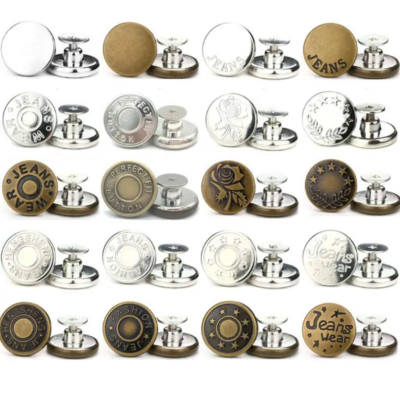 

67JE 1Set Detachable Metal Jeans Button Pants Waist Increase Reduce Buttons Trousers Fastener DIY Sewing Fixing Kit