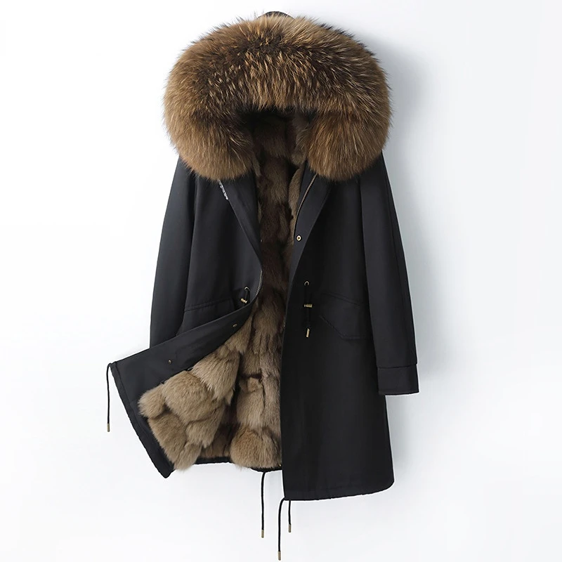 

Зима 2022, трендовая Мужская парка, длинное пальто со съемным мехом и подкладкой из лисьего меха, утепленные теплые элегантные куртки, одежда
