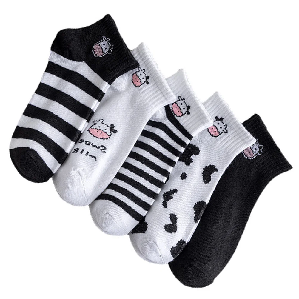 

5 Pairs Black White Cow Socks Fashion Cotton Children Kids Teens Ordinary Spring