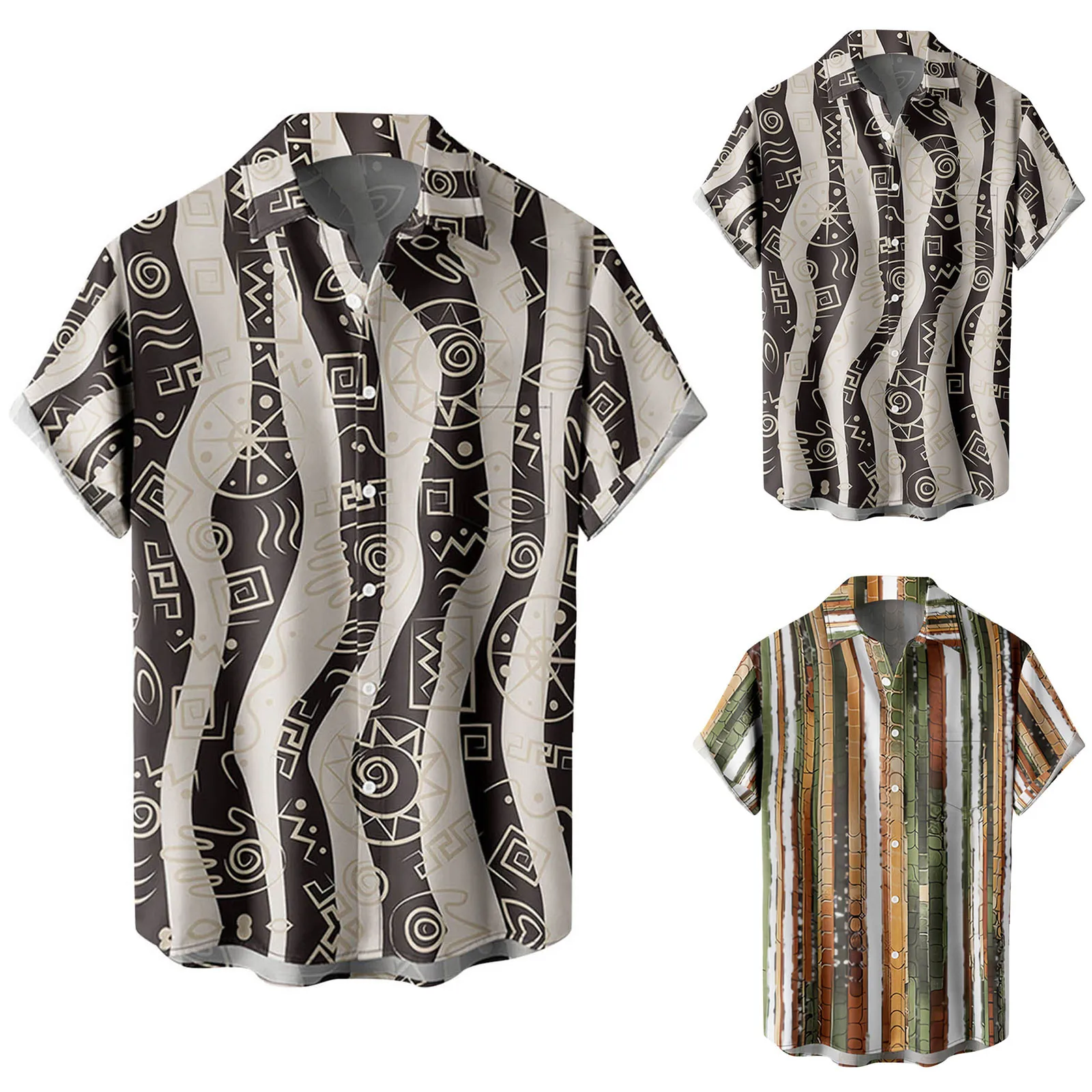 

Pajama Short Sleeve Mens Fashion And Leisure 3D Digital Printing Buckle Lapel Short Sleeve Shirt Mens Medium Long Sleeve Tops