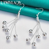 urmylady 925 sterling silver smooth matte beads multi snake chain earrings eardrop for women wedding fashion engagement jewelry