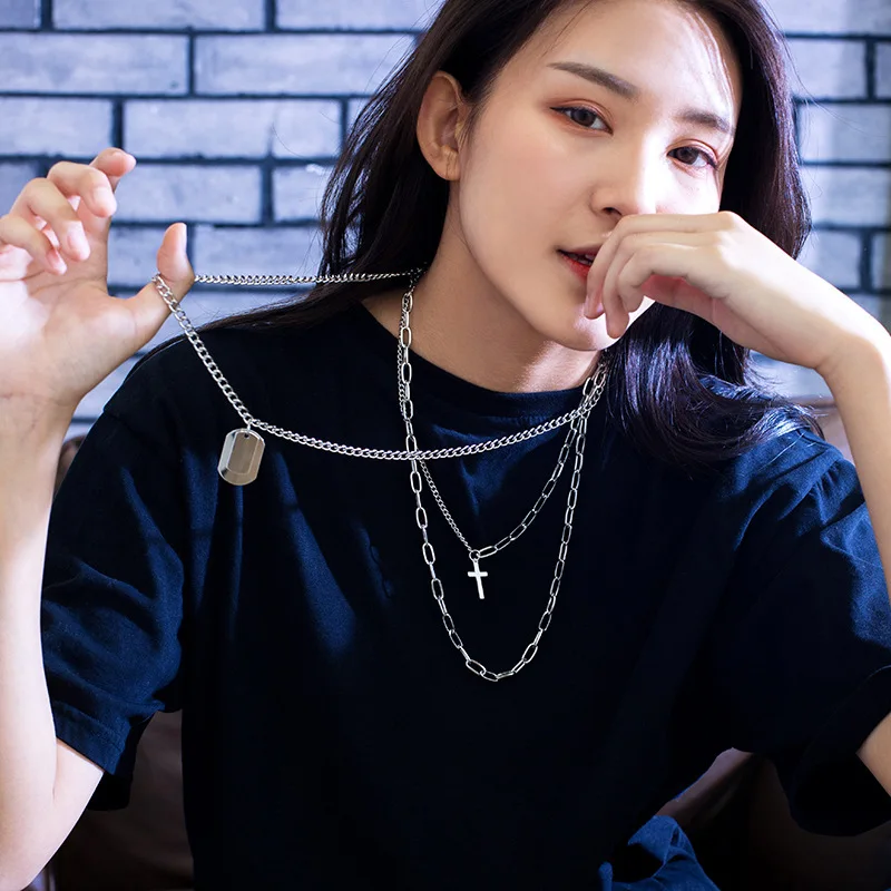 

Hip Hop Choker Necklace Gothic Multilayer Cross Pendant Necklaces Fashion Jewelry for Women Accessories Chains Men Friend Gift