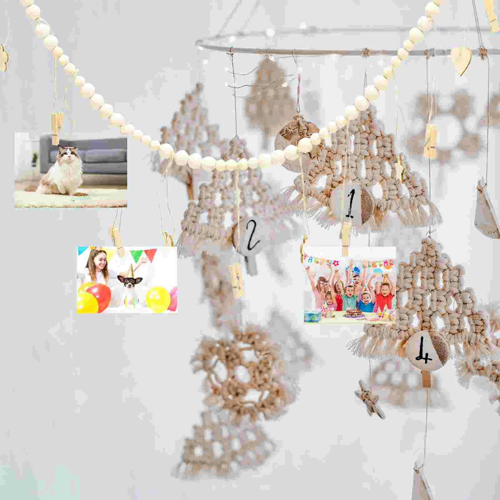 

1 Set Hanging Photo Display Garland Wooden Bead Garland Photo Hanger Photo Beaded Garland with Clip