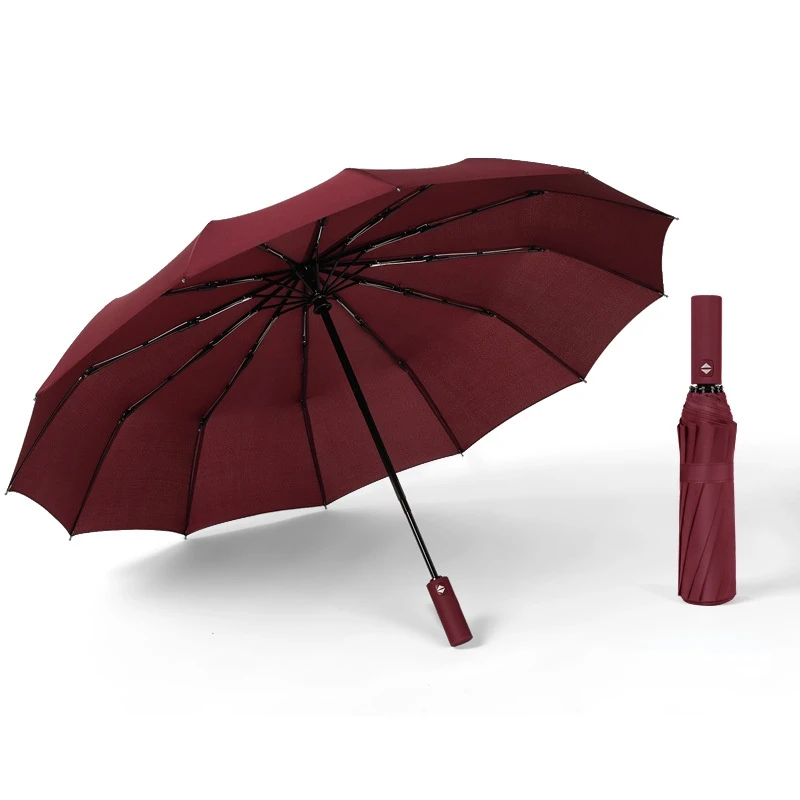 Solid Color 12-bone Fully Automatic Three-fold Umbrella Black Glue Sunscreen UV Protection Rain and Rain Dual-use Umbrella