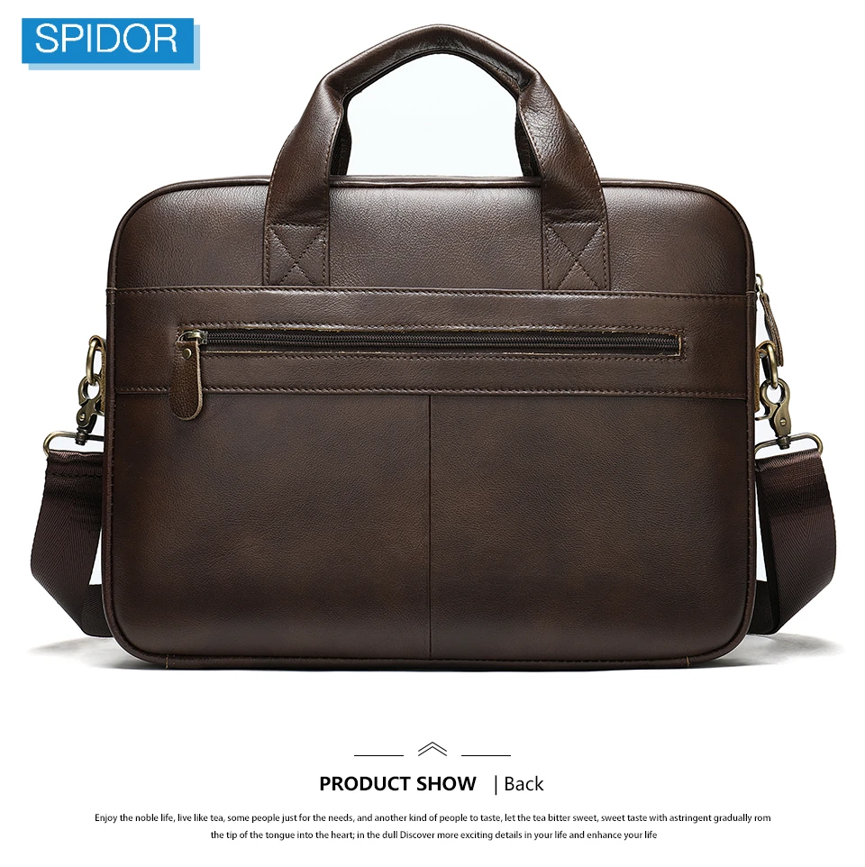 SPIDOR Men's Bag Genuine Leather Men Briefcase for Laptop 14 Messenger Men's Leather Bag Business Portfolio for Document A4 7022