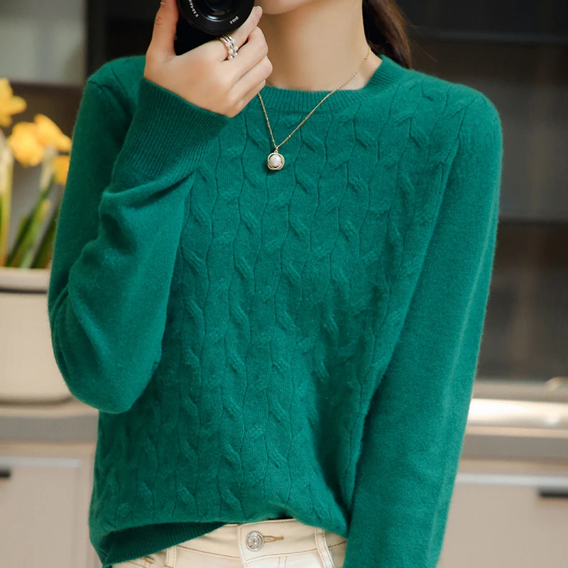 

100% Wool Sweater Women Pullover 2021 New Arrival O-neck Long Sleeve Sweater Female Warm Soft Basic Jumper Solid Loose Lady Tops