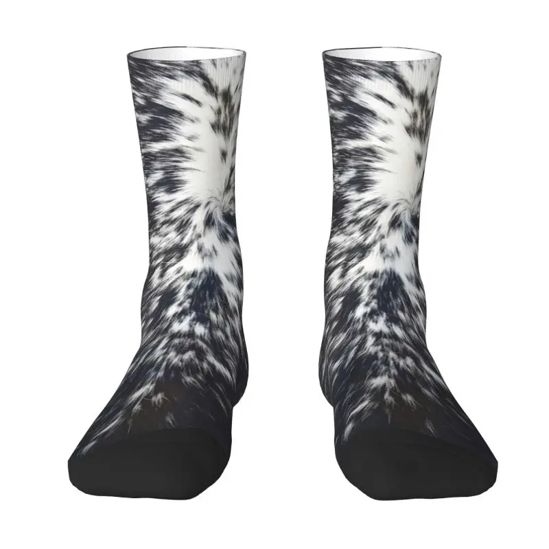 

Cute Spotted Cowhide Pattern Brown And White Socks Women Men Warm 3D Printing Faux Fur Printing Basketball Sports Socks