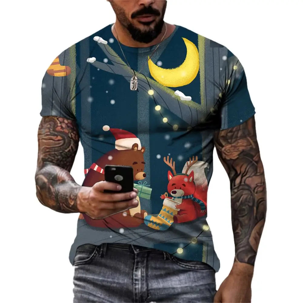 

Летняя трендовая Мужская футболка 2022, Рождественская футболка с 3D принтом Санты, уличная спортивная дышащая Повседневная футболка