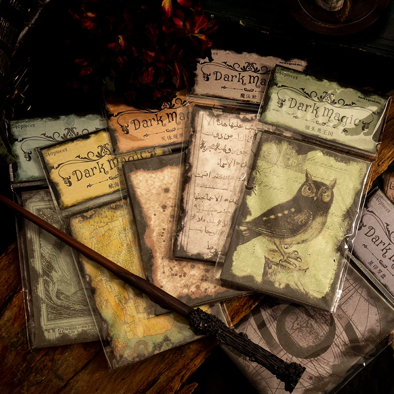 

40 Sheets Black Magic Vintage Material paper Junk Journal Decor Owl Collage Background Paper Craft Paper Scrapbooking Supplies