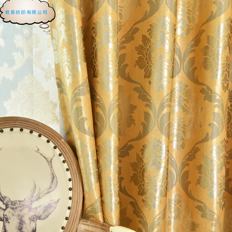 

European Style Curtains for Living Room Bedroom Thick Golden Jacquard Cortinas Damascus Blackout Drape Tulle Valance Home Custom