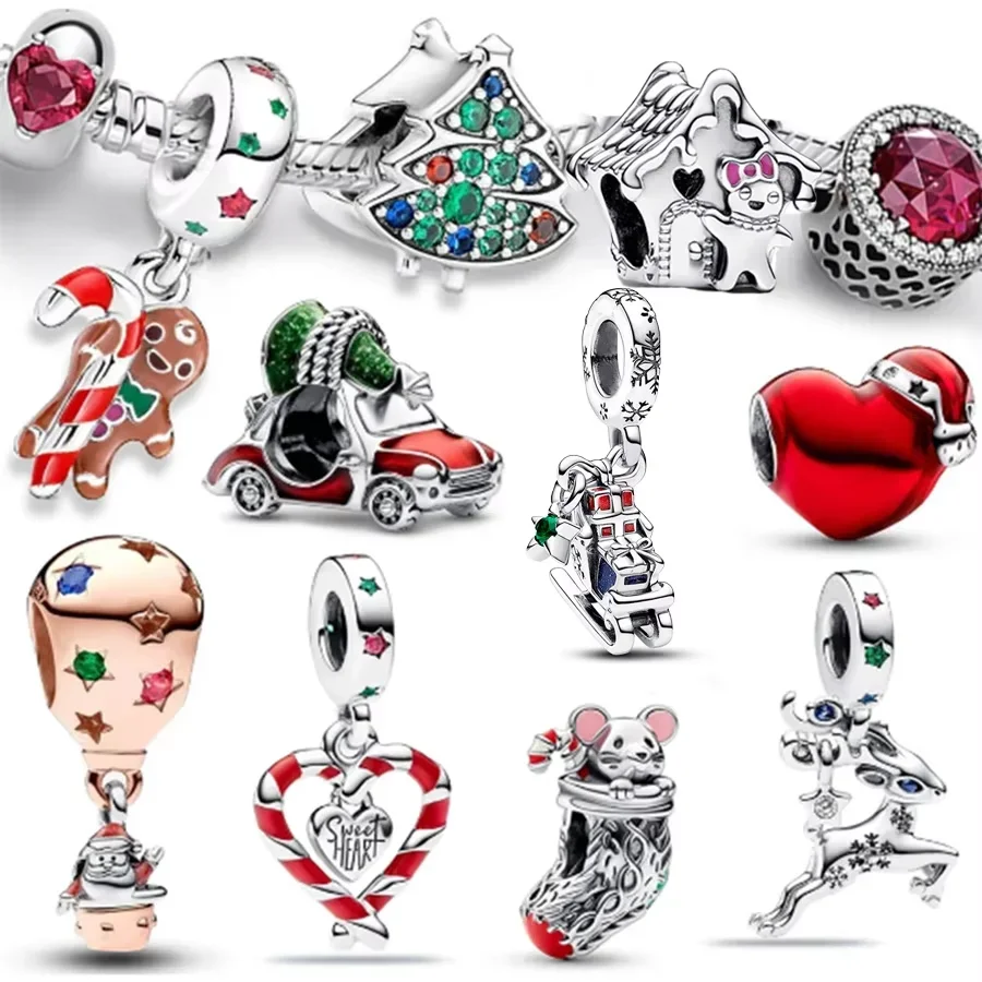DIY Charm Jewelry House Bead Gingerbread Reindeer Christmas Sleigh Dangle Fit Original 925 Sterling Silver Pandora Bracelet Gift
