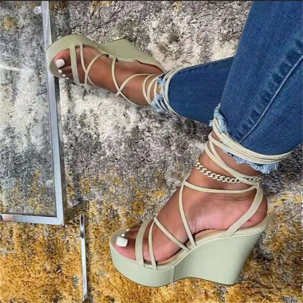 

New Fashion Woman Gladiator Sandal Ladies Wedge Shoes Female Lace Up Platform Shoe Women Cross Straps Boots Thick Bottom Sandals
