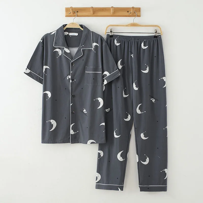 Пижамный комплект мужской с эластичным поясом удобная одежда для сна Хлопковая