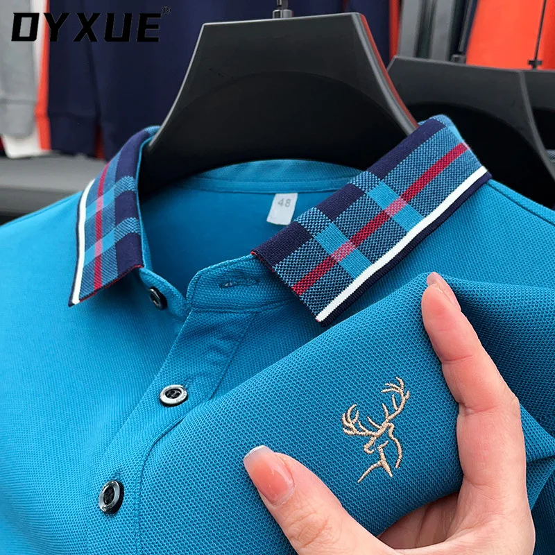 

DYXUE Autumn Clothing 100% Cotton Fabric Embroidered Collar POLO Shirt Warm and Comfortable Men's Casual Long-sleeved Top M-4XL
