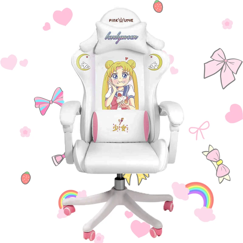

Pink gaming chair silla gamer Lovely Cute cartoon girls office chair chaise gaming bedroom live chair computer armchair swivel