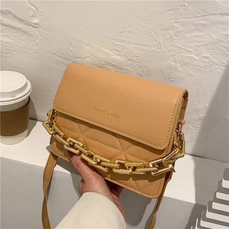

Popular rhombus chain small women's bag 2022 summer new fashion embroidery line wide shoulder strap single shoulder messenger ba