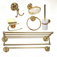 Golden Plated Bathroom Accessories Paper Holder Toilet Brush Rack Commodity Basket Shelf Soap Dish Robe Hook Hair Dryer