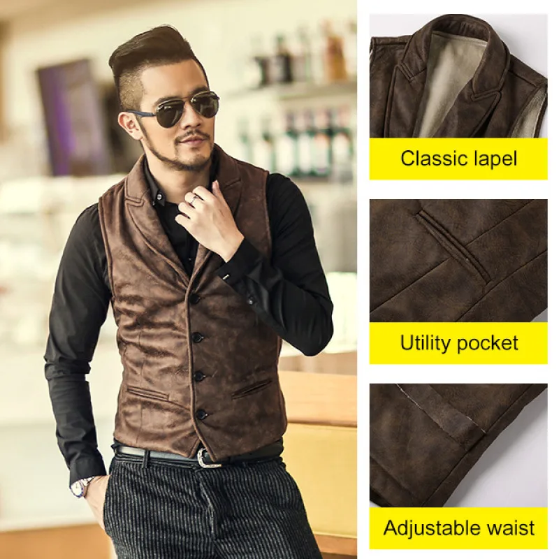 

Classic Men's Suede Waistcoat with Single Button