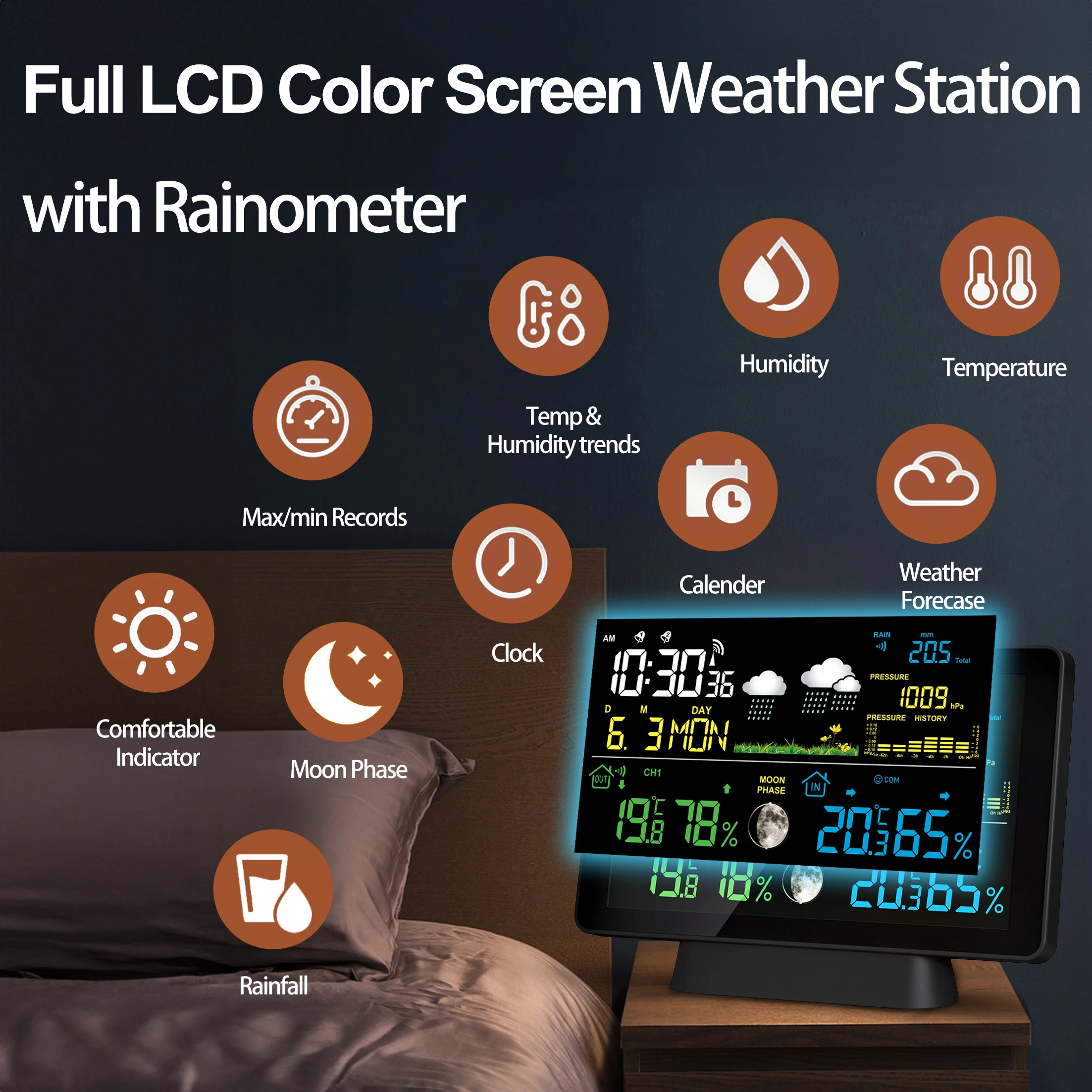 Метеостанция 7-в-1 с уличным датчиком и дождя