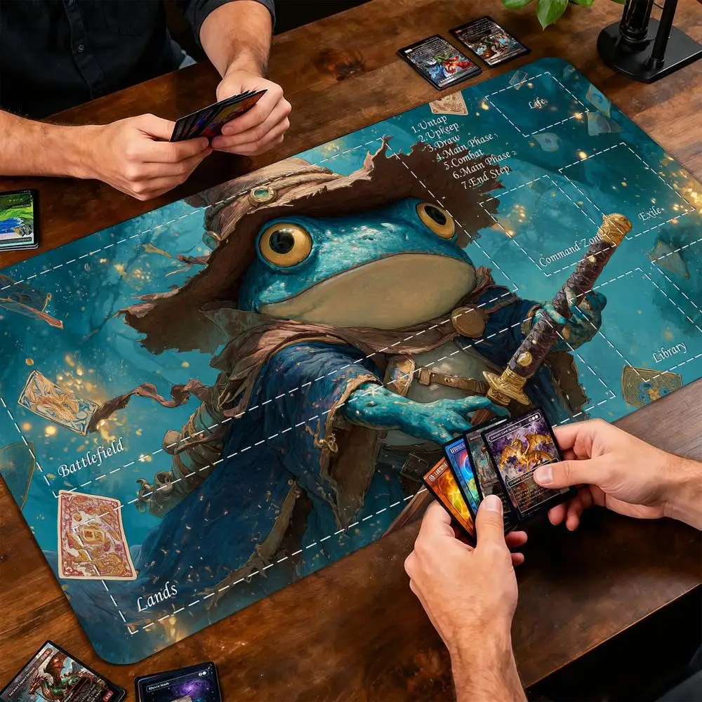 Фото Игровой коврик Blue-Robed Frog Warrior Magic Card Battle Mat MTG с противоскользящим основанием 35X60CM, коврик для настольных игр TCG №2