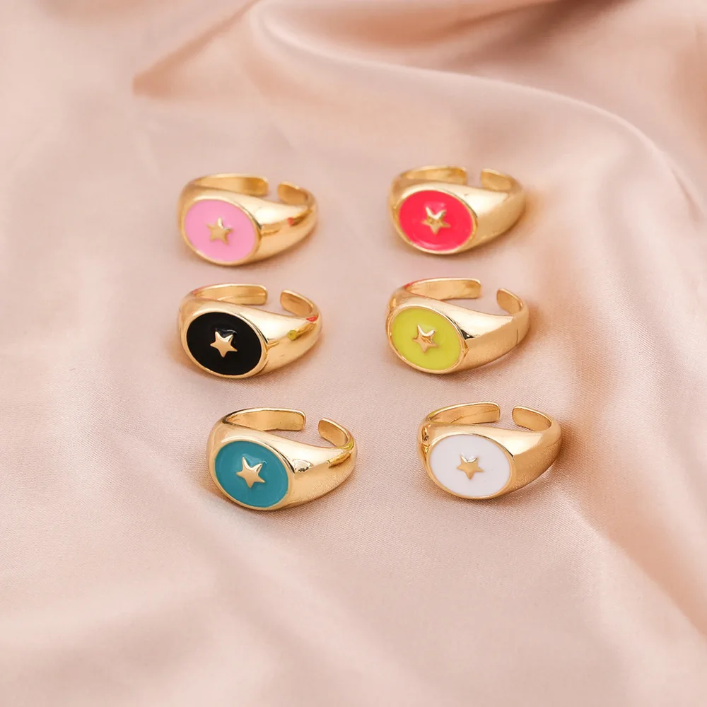 

Fashion Multicolor Drop Oil Star Ring for Women and Man Trend Hip Hop Gold Color Open Ring Personality Jewelry Party Gift