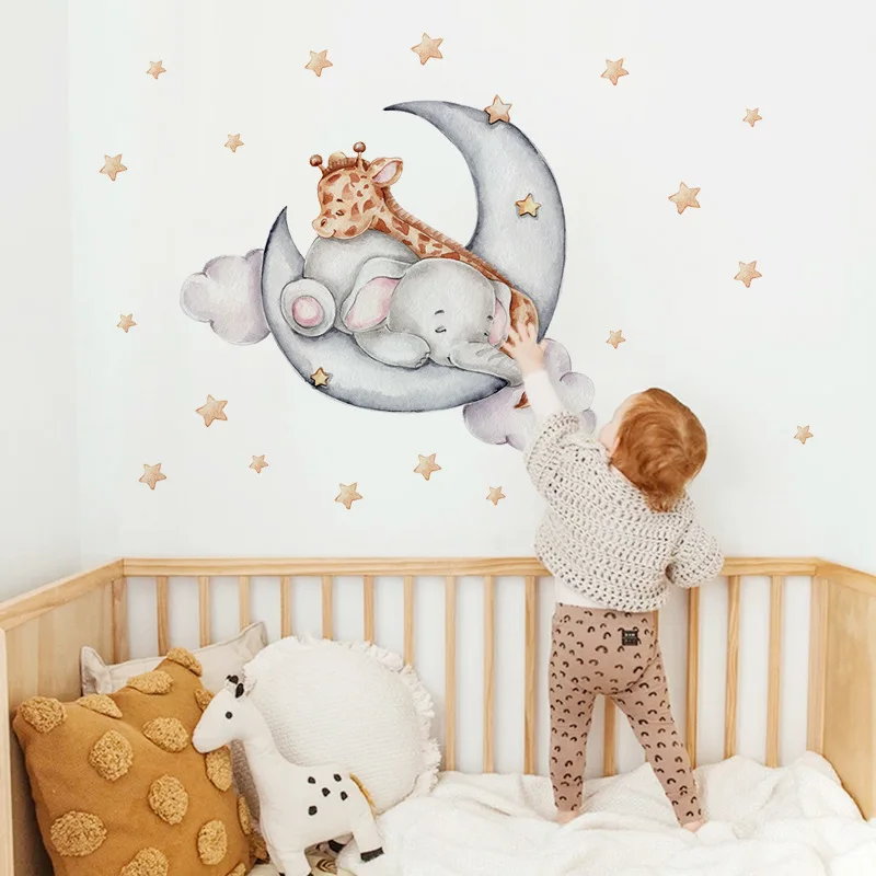 

DIY Cute Animal Vinyl Wall Stickers Giraffe Elephant Boy Girl Kids Room Decor Mural Baby Bedroom Home Decoration Wallstickers