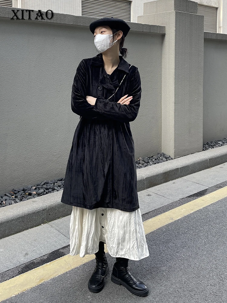 

Женский комплект из двух предметов XITAO, топ с длинными рукавами и эластичной резинкой на талии, плиссированный стиль, модель 2023 года, модель SMH1527