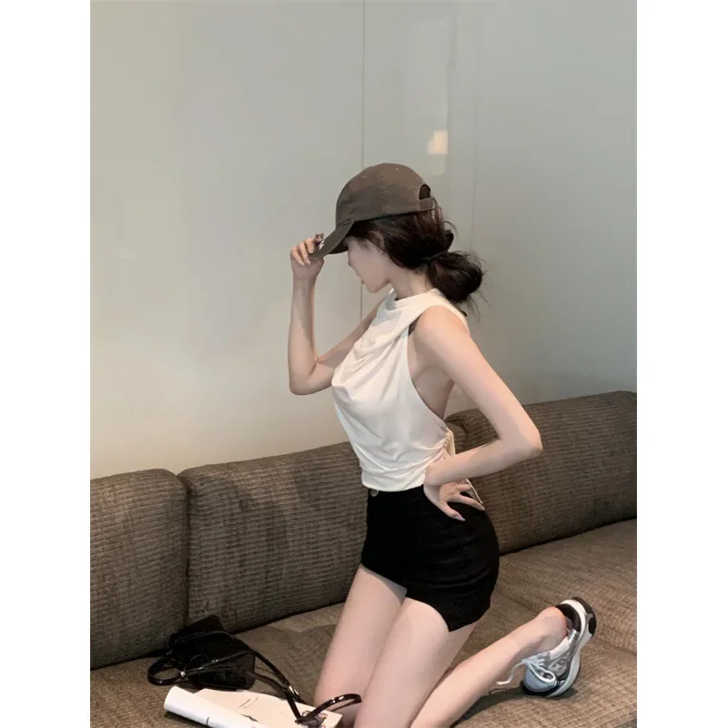 2024 новая летняя мода уникальный жилет с завязками укороченный топ капюшоном